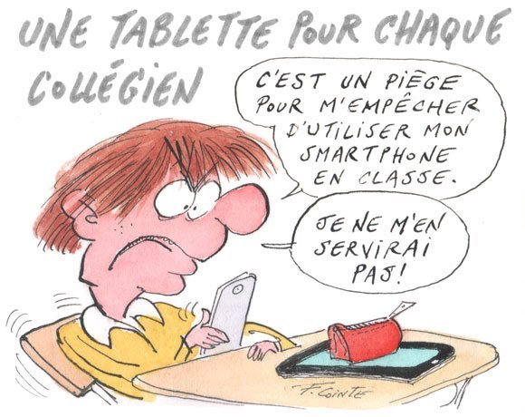 Dessin: Hollande promet des tablettes aux collégiens